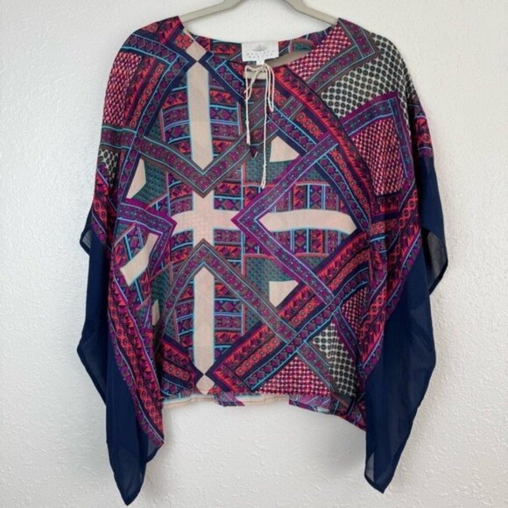 Madison Marcus silk‎ aztec geometric poncho blouse S